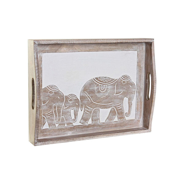 Tablett für Snacks DKD Home Decor Schnitzerei 40,5 x 30,5 x 7 cm Elefant Braun Indianer